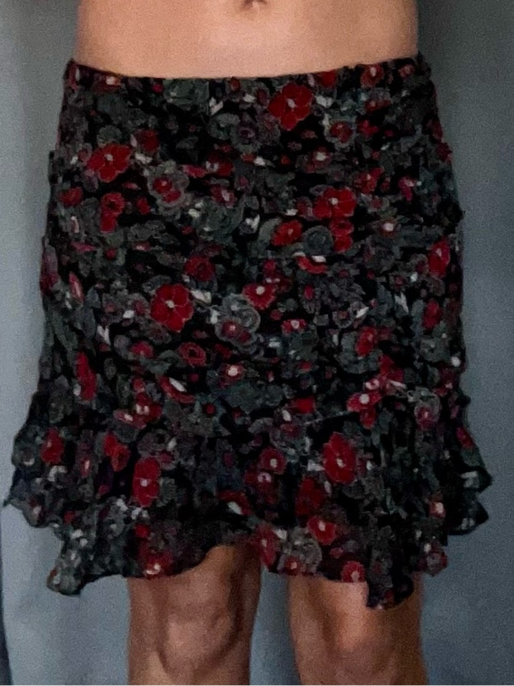 Veronica Beard Black Floral Ruffle Mini Skirt
